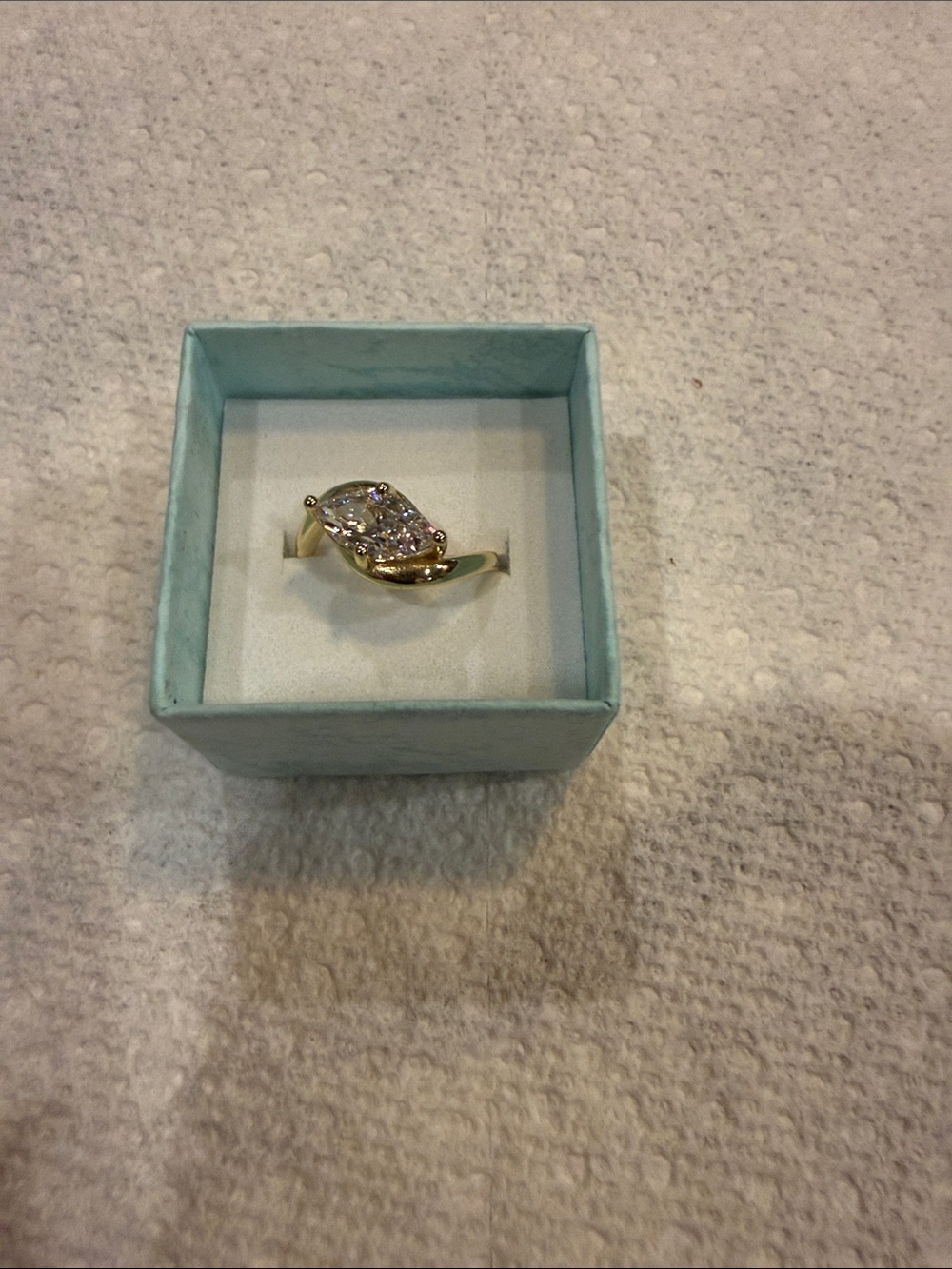 Gold Teardrop Solitaire Ring with Clear Stone - Women's Jewelry